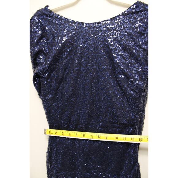 Club L Bodycon All Over Sequin Short Dress‎ Women 8 Open Cowl Back Side Zip Blue - Picture 9 of 16